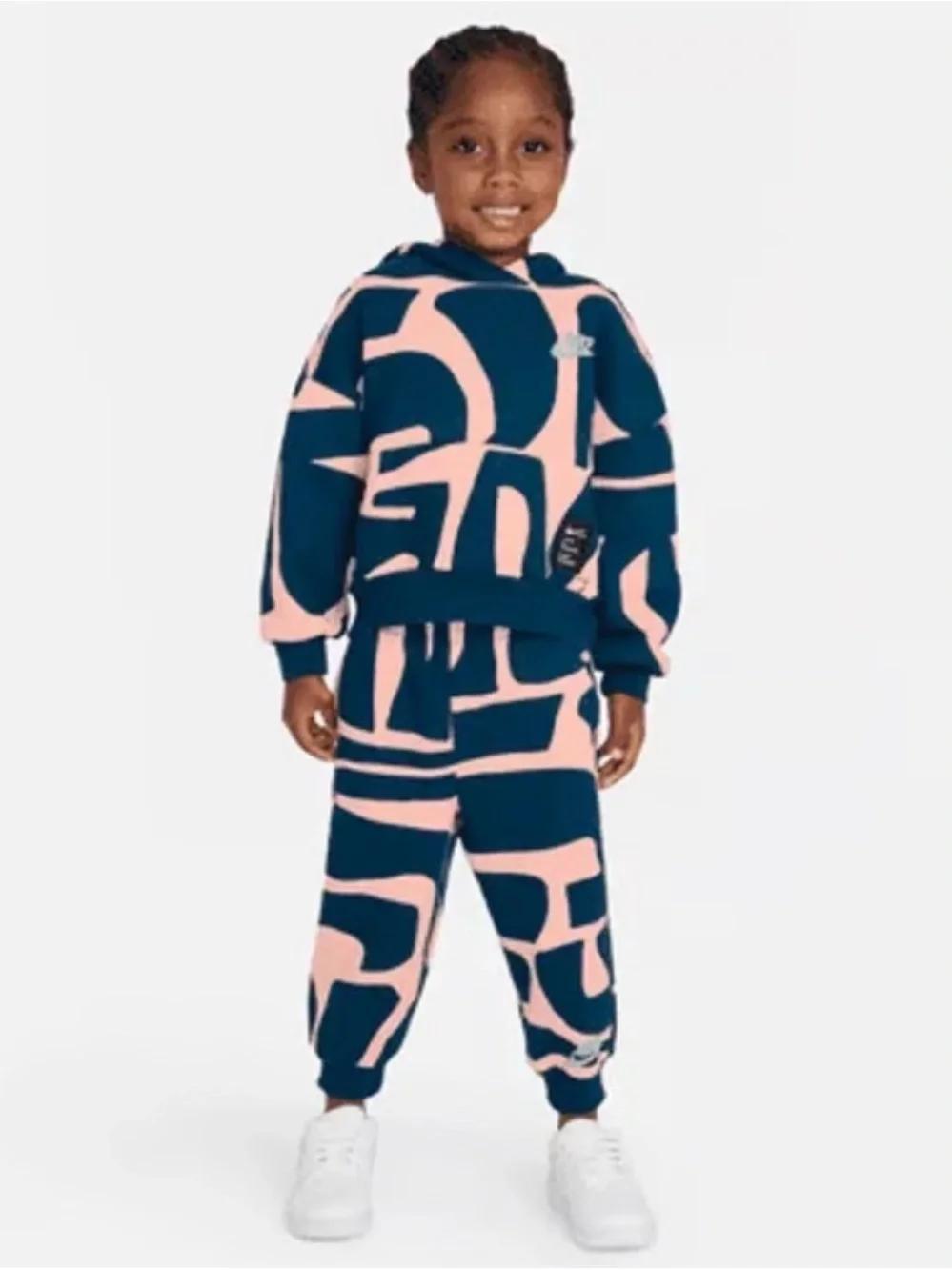 Nike Kids Abstract Print Sweatpants in Pink and Navy size T3